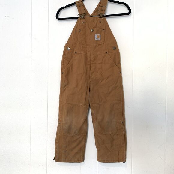 Carhartt Kids 5 Overalls Bibs Insulated Legs Duck Canvas Tan Double Knee